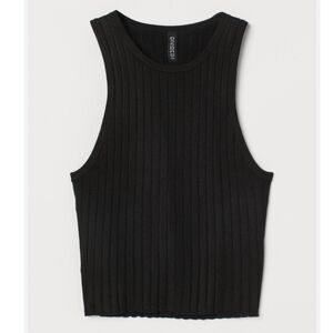 H&M Ribbed Cropped Tank Top – Black Sleeveless Vest Style (S)